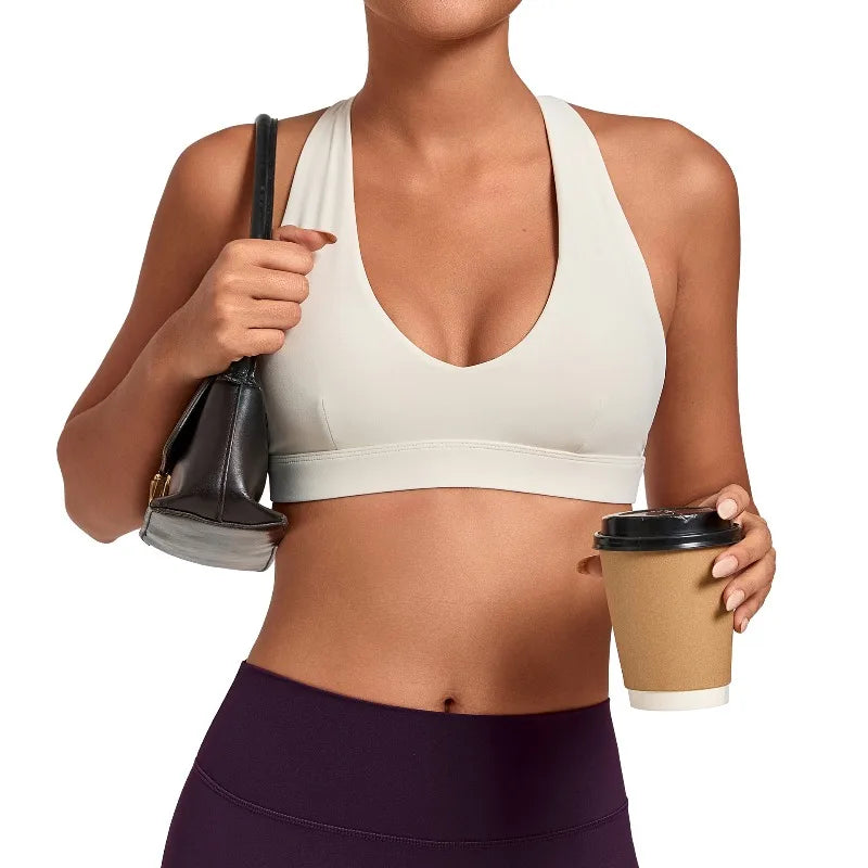 New Samless Women's Gym Workout Sports Bras Gathering Anti-Shake Halter Strap Yoga Bra Tight Outdoor Sports Running Fitness Top - ATFH