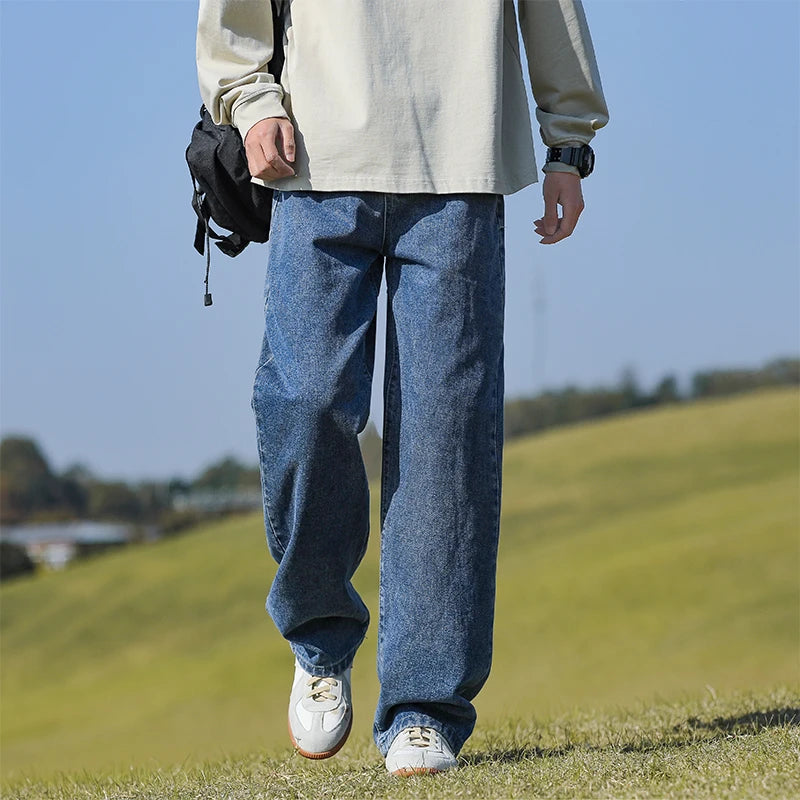 Autumn men's jeans loose and breathable solid color casual straight leg pants, a must-have cool and handsome for high street you ATFH