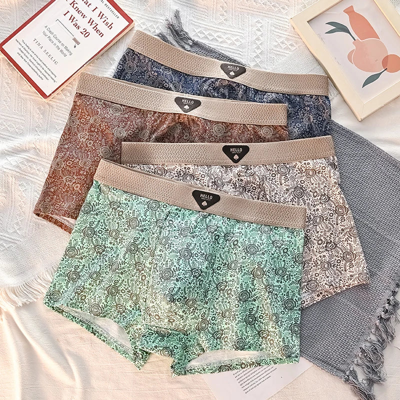 4pcs Men Underwear Cotton Men Boxer Shorts Medium Waist Breathable Men Panties Larger Size 6XL-Lot Soft Comfortable Men Boxer
