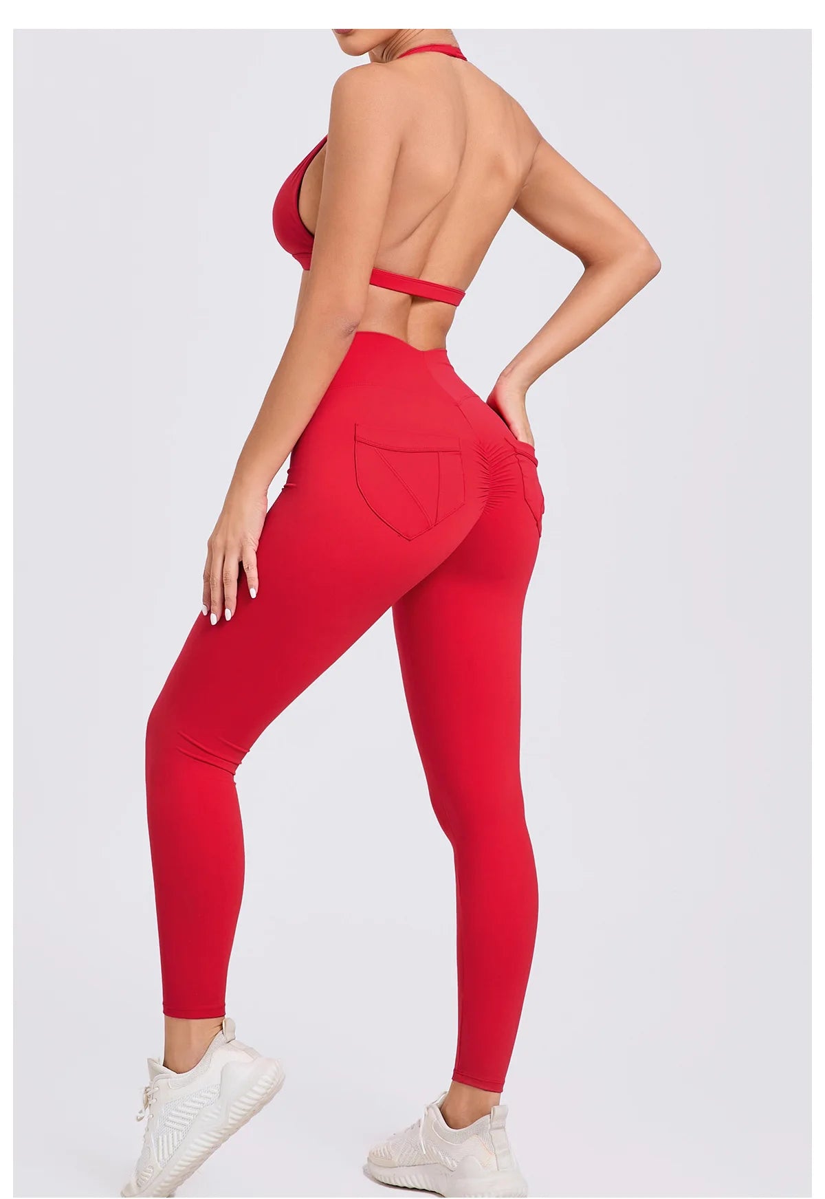 Workout Set for Women Quick Dry Yoga Outfit Seamless Sports Bra High Waist Gym Leggings with Pockets Running Fitness - ATFH