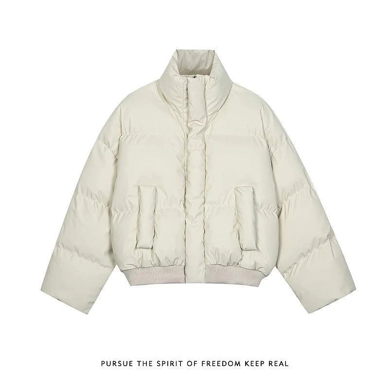 New 2025 Winter Women's Fashion Oversized Black Puffer Jacket Casual Windproof Stand Collar Short Cotton Down Coat for Women ATFH