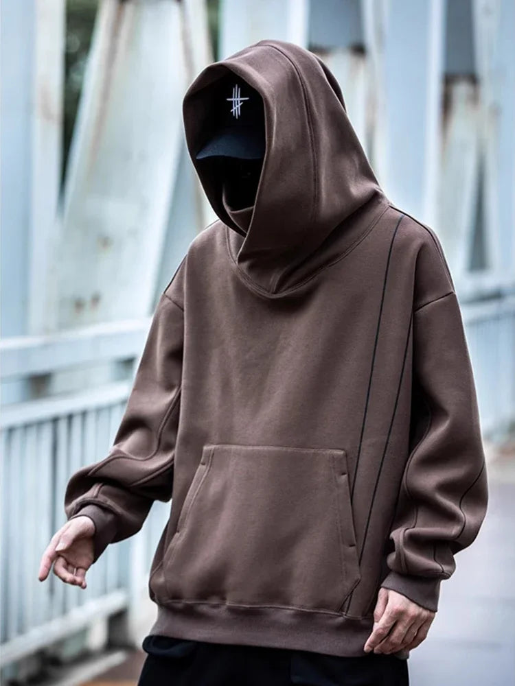 Autumn Men's Windbreaker Turtleneck Hooded Sweatshirts New Japanese Ninja Hoodies Women Line Print Oversized Y2K Vintage Hoodie - ATFH
