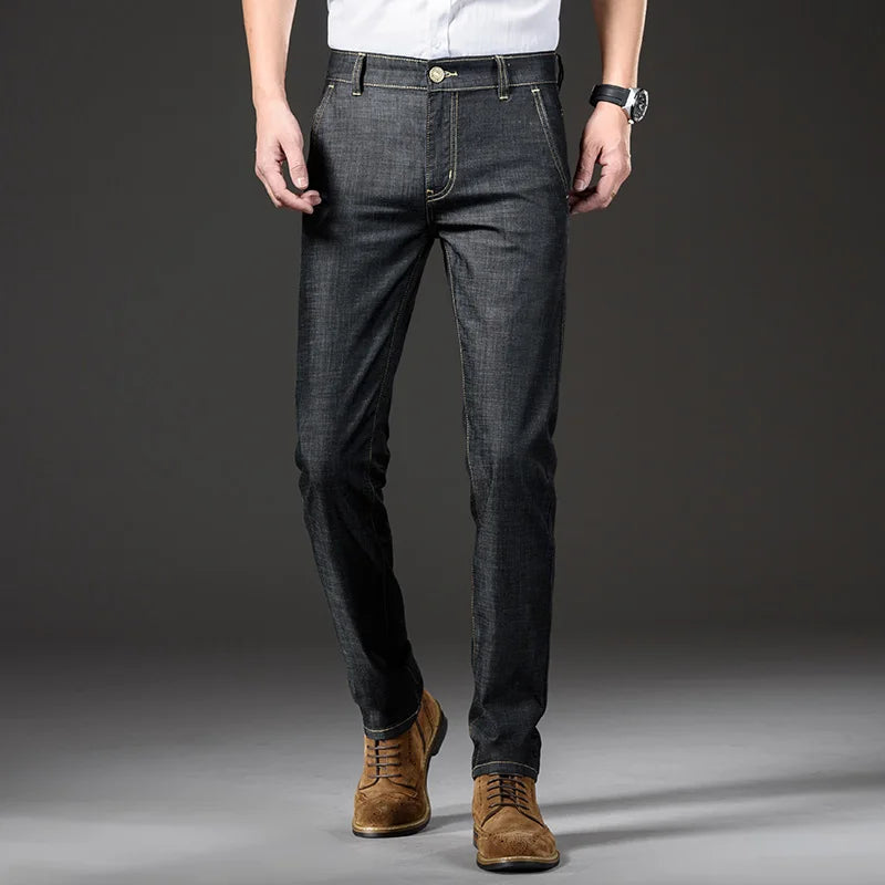Modal Fabric Summer Thin Men's Jeans Straight Business Fashion Comfortable Breathable Male Brand Clothing Denim Trousers ATFH
