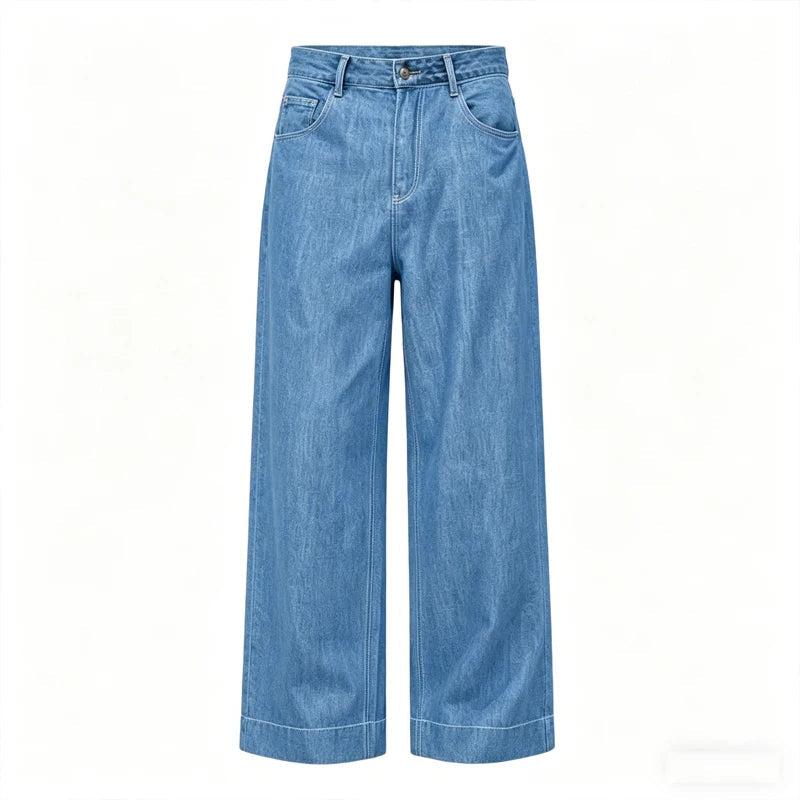 Retro Men's High Waist Wide Leg Jeans Loose Fit Denim Pants Breathable Casual Stretchy Heavyweight Cotton Y2K Baggy Trousers ATFH