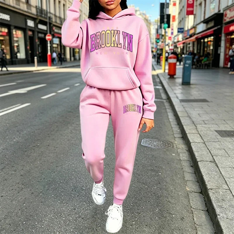 Women's Outfits Casual Hooded Sweatshirt Suit Outdoors Sports Jogging Sportswear Clothing Autumn Winter Street Woman Pants Sets