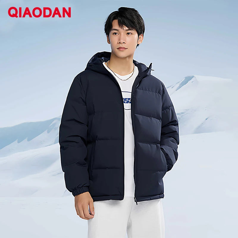 QIAODAN Men's Down Jackets Winter New High Quality Warm Short Coat Fashion Outdoor Windproof Hooded Tops Outerwear QXEGM3244010