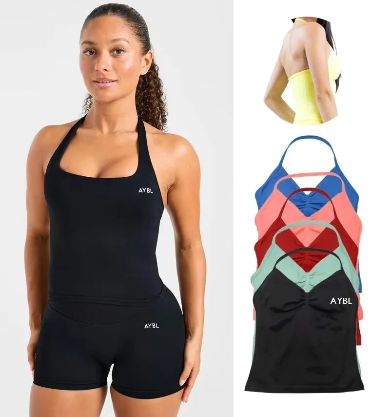 Fashion Enhance Seamless Halterneck Top Yoga Sports Bras Set Scrunch Bum Gym Shorts Women Workout Biker Stretch Fitness Leggings Tahsi Fashion House