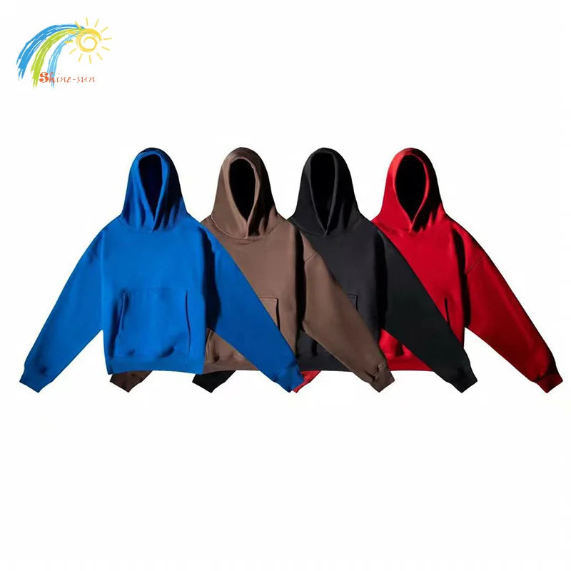 Autumn Winter High Street Oversized Kanye West Hoodie Men Women 1:1 Solid Color Black Brown Red Blue Pullover Streetwear Hooded - ATFH