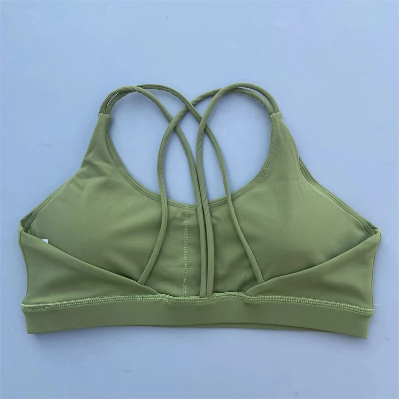 Solid Color high strength Gym Yoga underwear cross Women Fitness Sport Bra Top shockproof Athletic Tight Workout With Chest Pad - ATFH