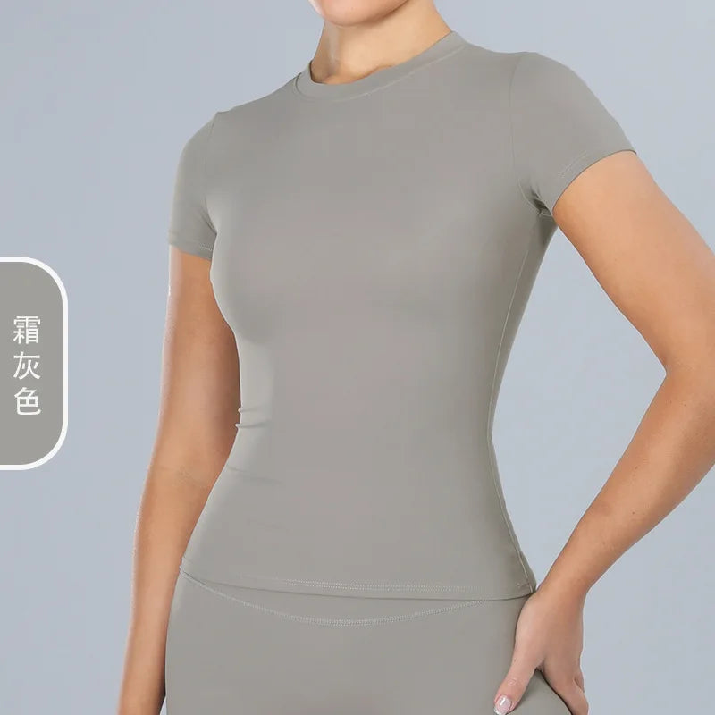 Yoga Sport Shirt Blouses Pilates Crop Top Fitness Women's Short Sleeve T-shirt Tees Sweatshirt Sportswear Woman Gym Yoga Clothes - ATFH