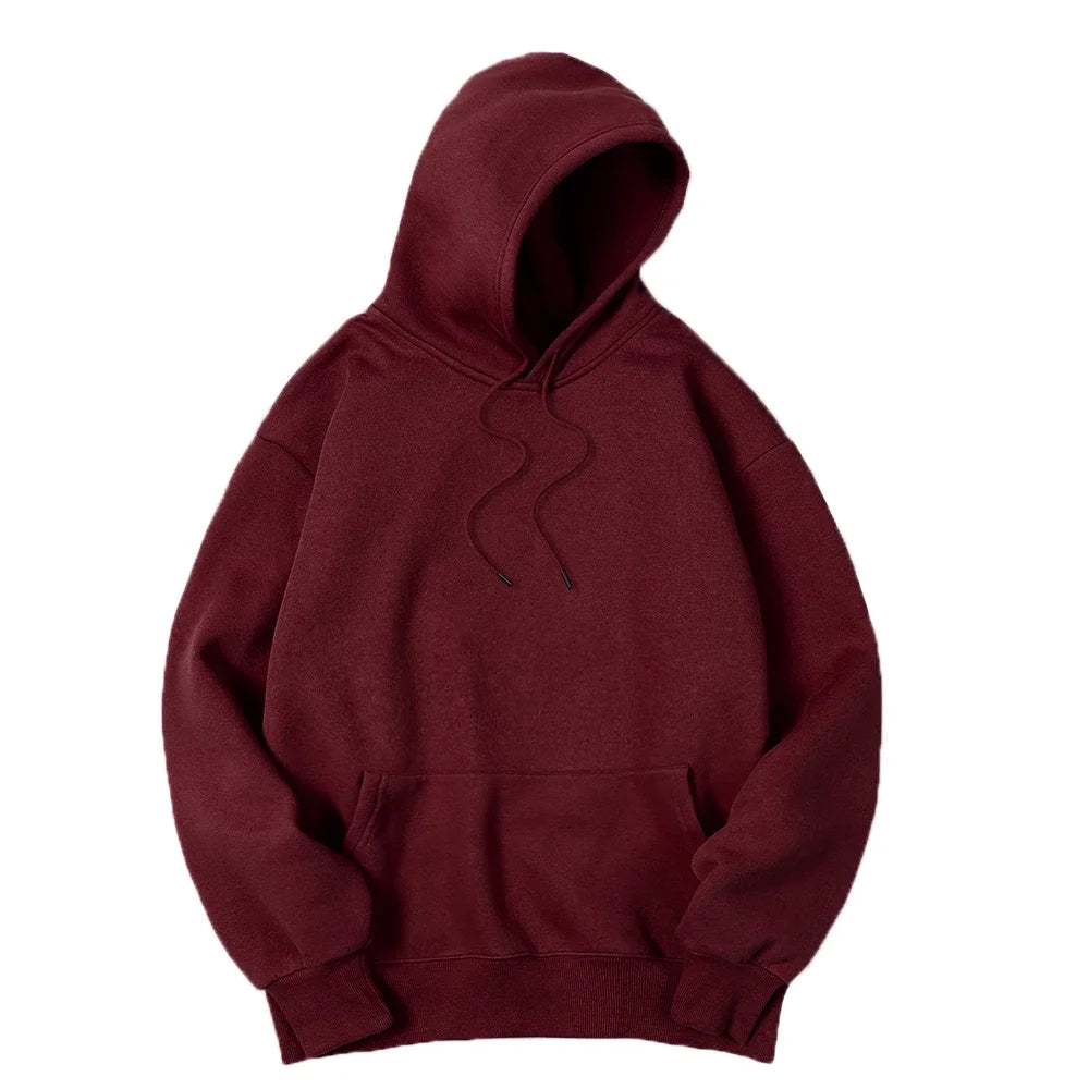 2025 Men's Solid Color Hooded Sweaters Men's Warm Wool Sweater Fashionable Street Clothing Loose  Breathable Jersey Brand Hooded - ATFH