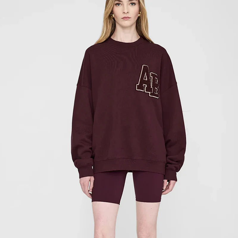 Autumn and winter North American niche AB classic letter hand cranked special embroidery fleece women's plus fleece hoodie - ATFH