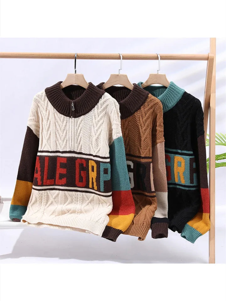 Autumn/winter Fashion Trend Retro Sports Thickened Warm Knitted Sweater Men's Loose Comfortable Large Size High Quality Sweater - ATFH