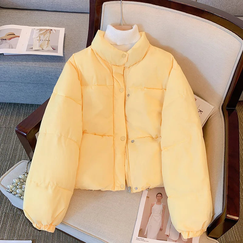 Puffer Parkas Womens Winter Coat Female Casual Fashion Windproof Pockets Hood Fall Drawstring Colorful Sleeve Simple Button Vibe ATFH