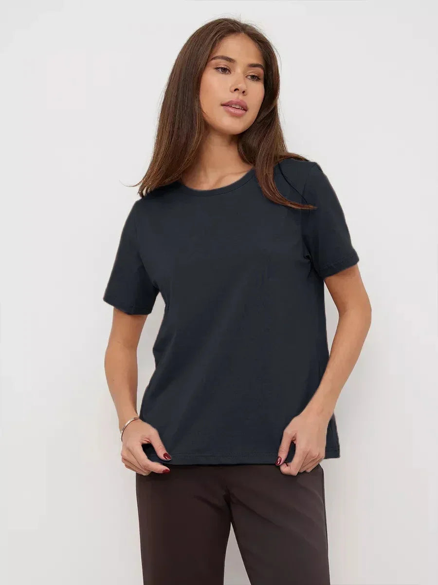 Sumuyoo Summer 100% Cotton Women's T-shirt Bottoming Basic Fashionable Lady Short Sleeve Loose Tops Shirts Solid 230g/㎡ Tops - ATFH
