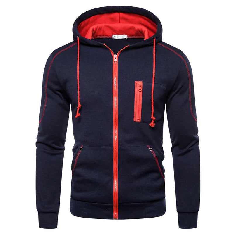 Men's Long Sleeve Zip Up Hoodie Casual Athletic Sweatshirt Hooded Jacket with Pockets Spring Fall Warm Fleece Lined Coat Outwear - ATFH