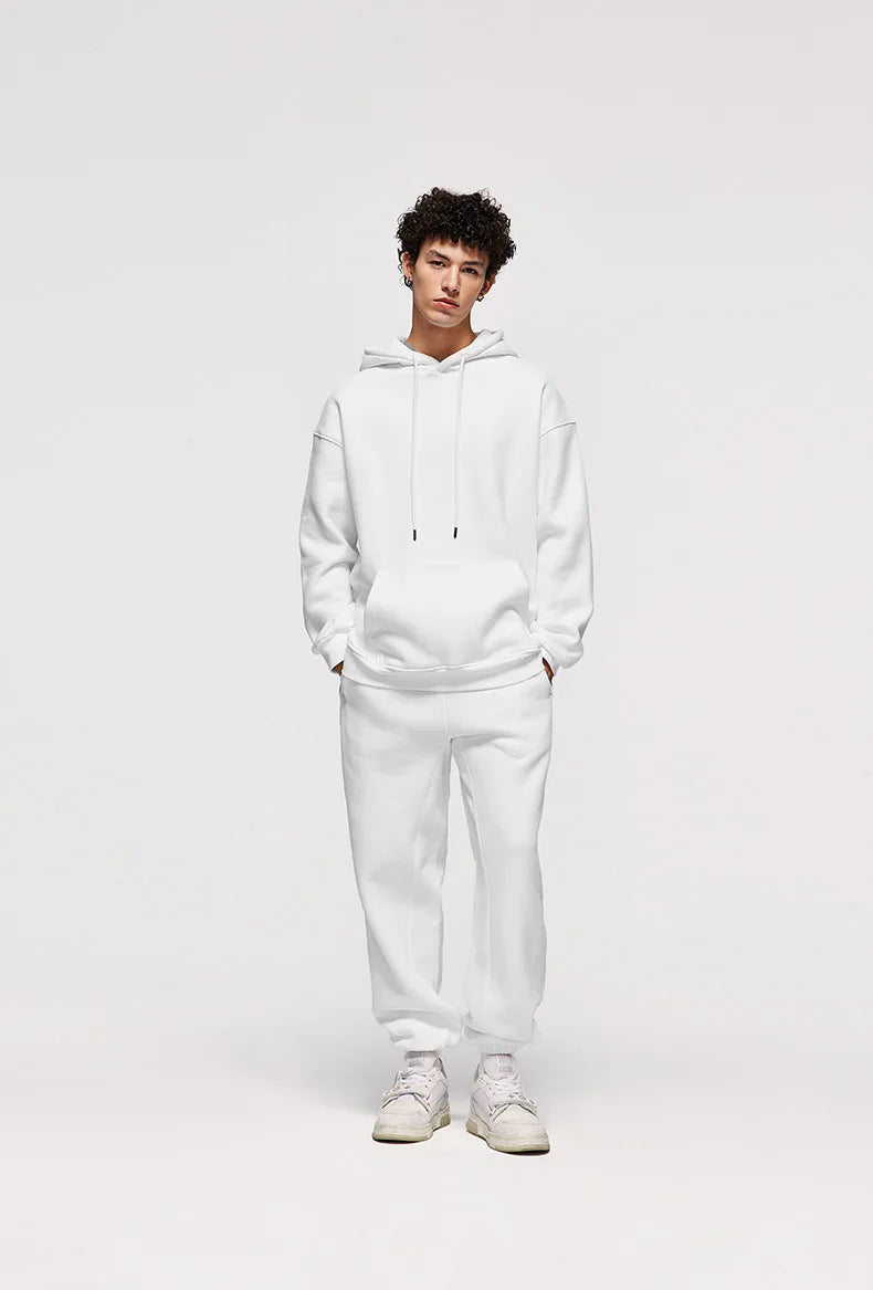 Autumn/Winter New Men's Solid Color Hoodie+Sports Pants Two Piece Outdoor Casual Fashion Loose Large Sports Set - ATFH