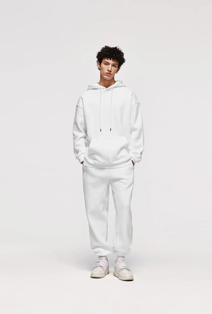 Autumn/Winter New Men's Solid Color Hoodie+Sports Pants Two Piece Outdoor Casual Fashion Loose Large Sports Set - ATFH