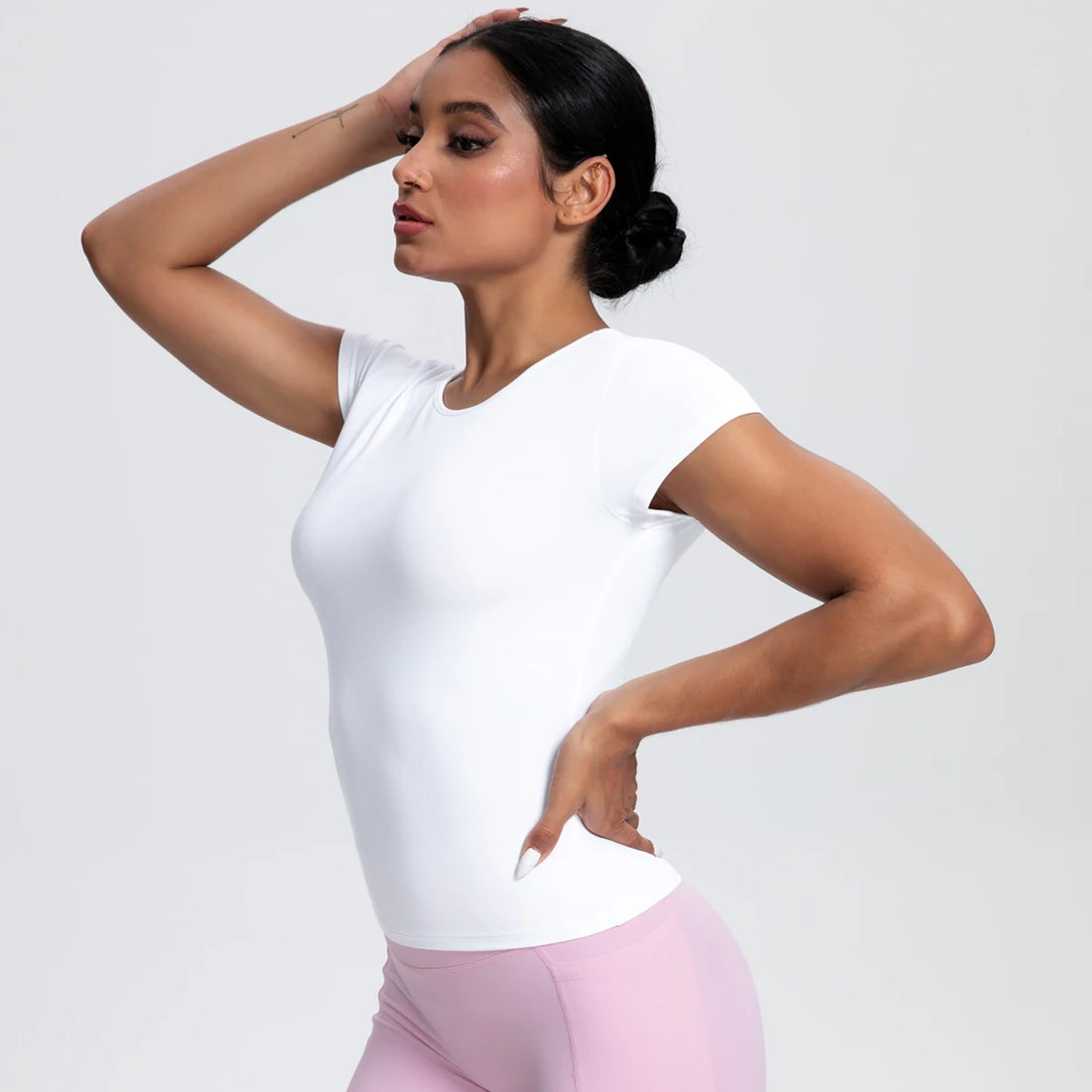 1 PC Solid Color Scrunch Slim Casual Yoga T-Shirt Gym Sports Running Shirts for Woman Fitness Training Breathable Naked Feel Top - ATFH