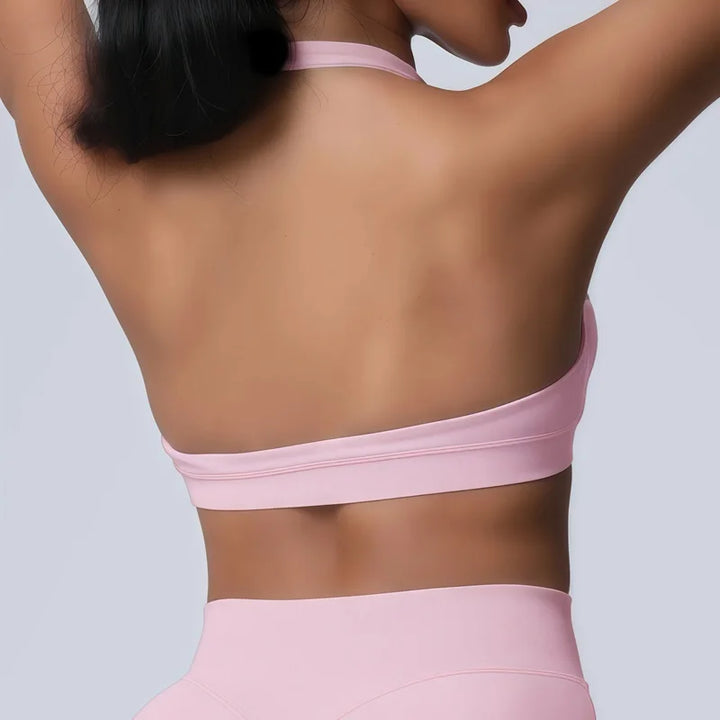 HISTELLO Women Seamless Halter Top Sports Bra High Support Push-up Open Back Pilates Gym Wear Fitness Yoga Workout Underwear - ATFH