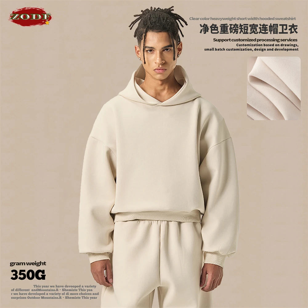 ZODF Trendy Winter 350gsm Solid Fleece Hooded Hoodies For Man Unisex Boxyfit Solid Warm Pullovers Brand Clothing HY0038