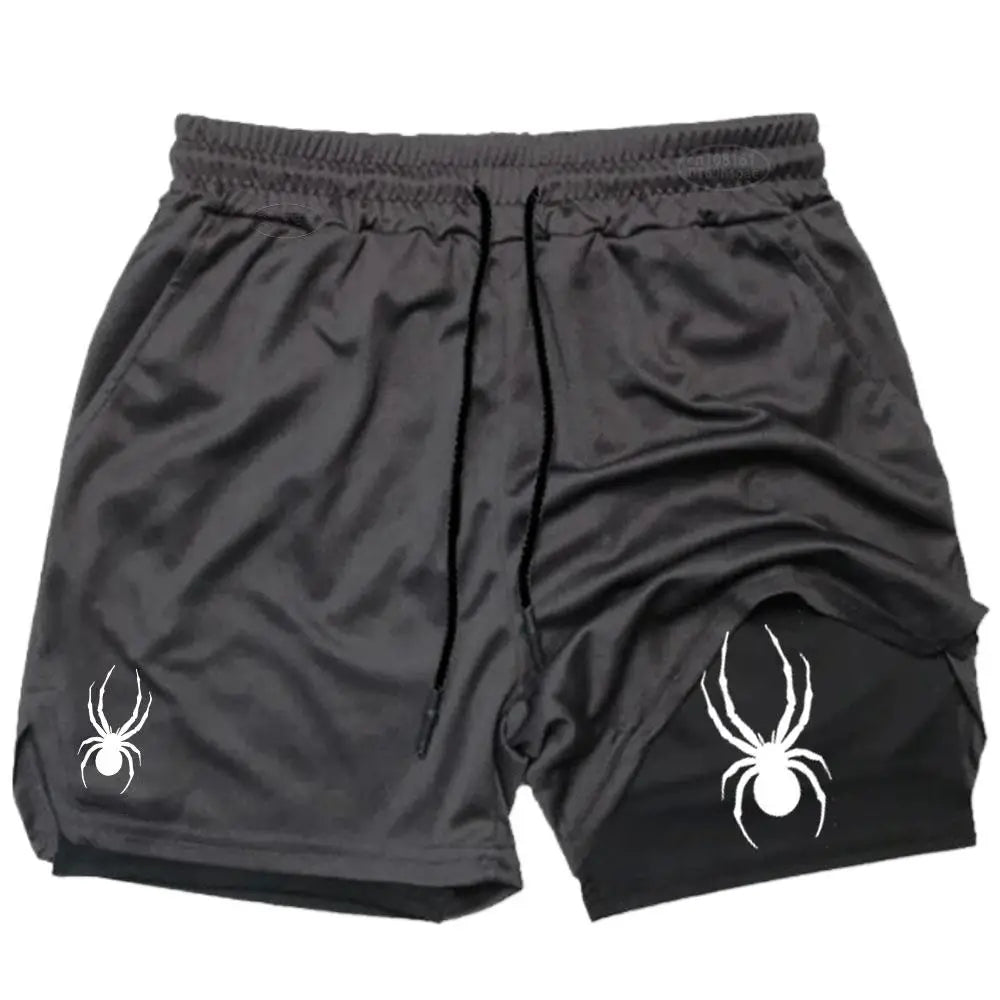 2026 Summer New Spider Men's Sports Shorts 2 in 1 Gym Running Shorts Jogging Casual Sportswear Fitness Double Layer Shorts