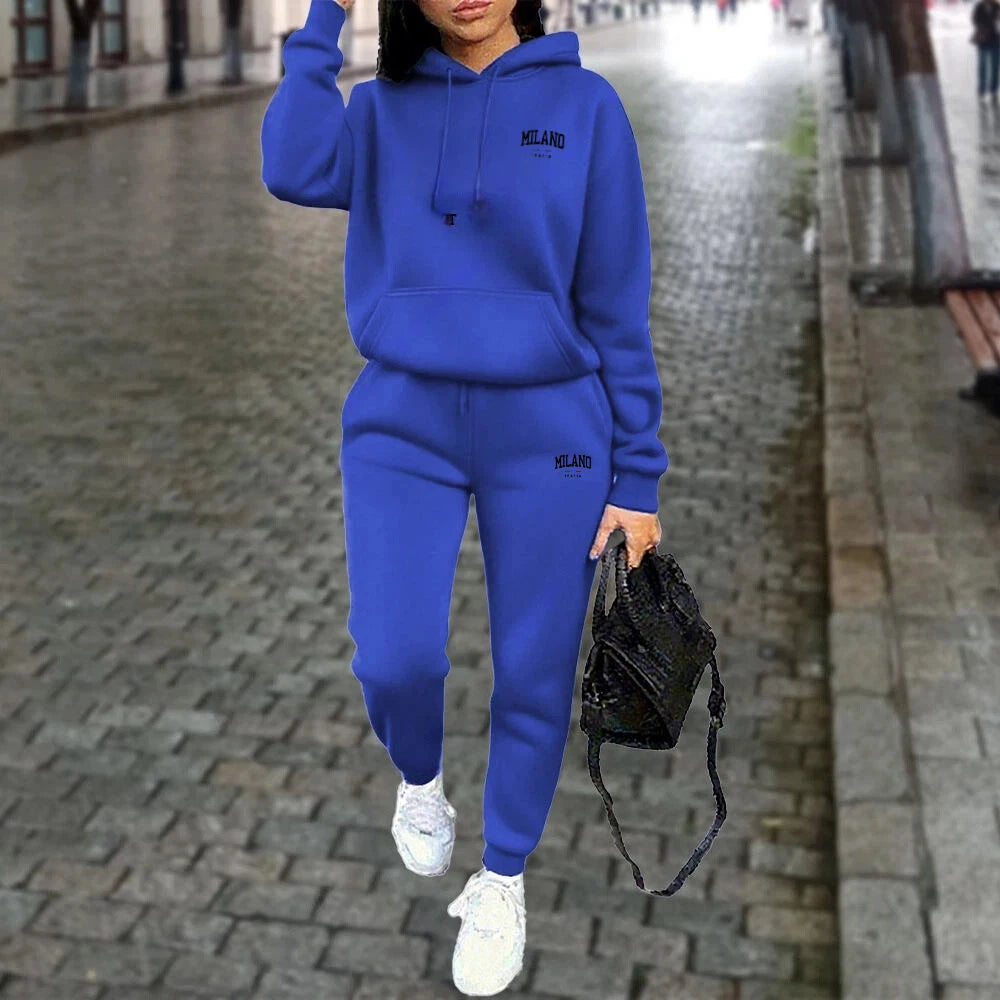 Autumn Winter Women Sets 2pcs Hoodies Pants Suit Sports Outfits Letter Print Aesthetic Clothes Ladies Tracksuit Running Fitness