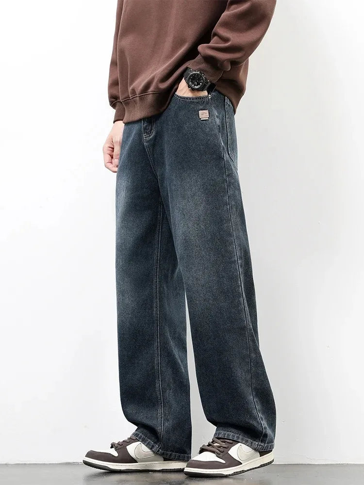 Spring Autumn American Retro Straight Jeans Men Streetwear Korean Fashion Loose Baggy Wide Leg Denim Pants Male Casual Trousers ATFH