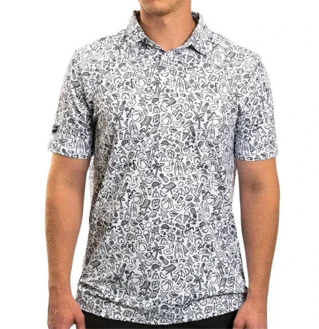 Summer Printed Floral Casual Golf T-shirt Men Outdoor Short Sleeve Quick Dry Breathable Clothing Lapel F4 Racing Polo T-shirt