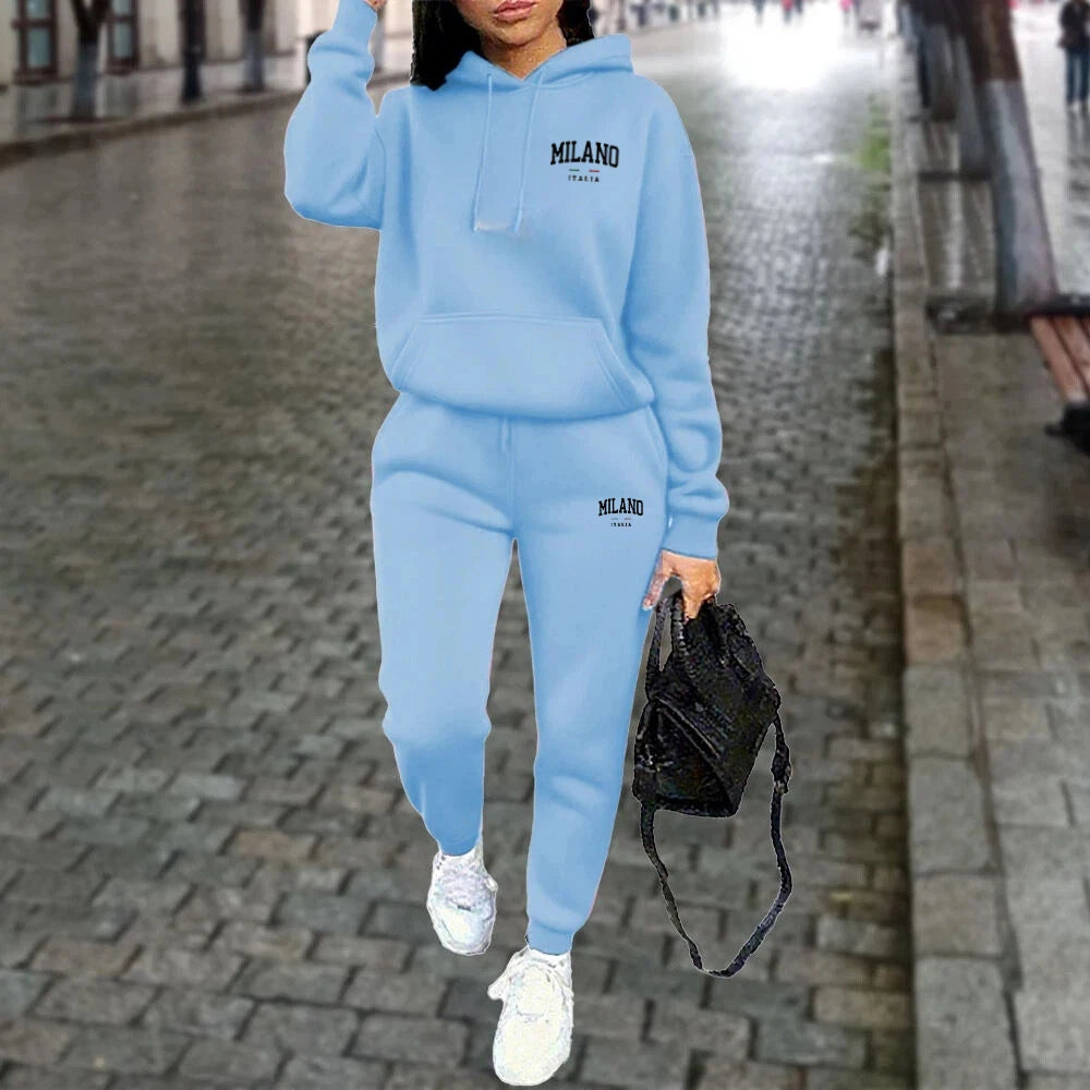 Autumn Winter Women Sets 2pcs Hoodies Pants Suit Sports Outfits Letter Print Aesthetic Clothes Ladies Tracksuit Running Fitness