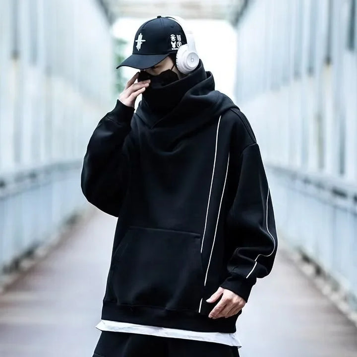 Autumn Men's Windbreaker Turtleneck Hooded Sweatshirts New Japanese Ninja Hoodies Women Line Print Oversized Y2K Vintage Hoodie - ATFH
