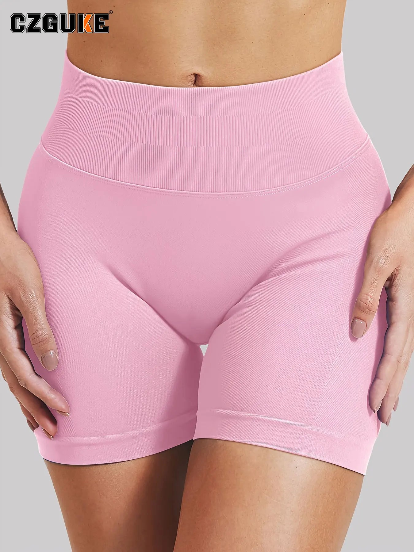 CZGUKE-2PCSWomen Seamless High Waist Scrunch Butt Shorts 2 Pack Elastic Tummy Control Gym Workout Running Athletic Sports Shorts
