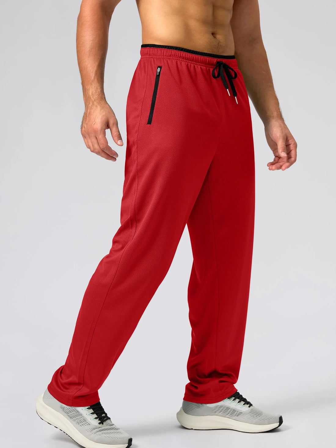 2026 Spring and Summer New Men's Zipper Pocket Solid Color Casual Pants Outdoor Sports Training Breathable Loose Straight Pants