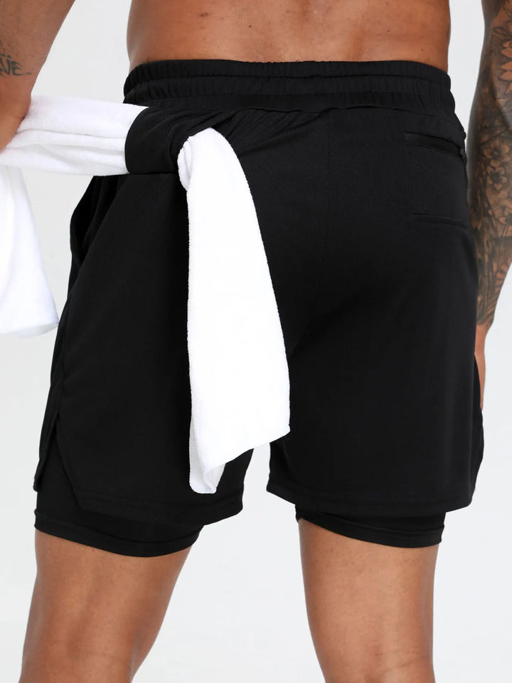 2-in-1 Men's Performance Running Shorts - Moisture-Wicking, Compression Support With Secure Zipper Pocket For Gym & Training