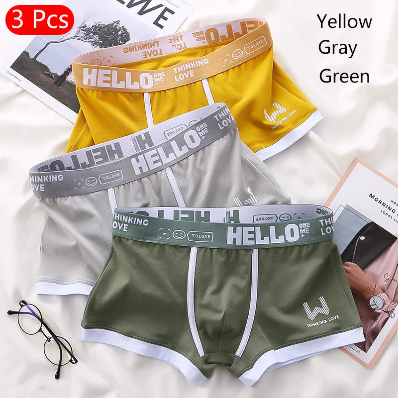 Men Cotton Boxer Shorts Panties Underwear Breathable Soft Letter Belt Men Boxer Fashion Sports Mid-waist Four Corner Pants