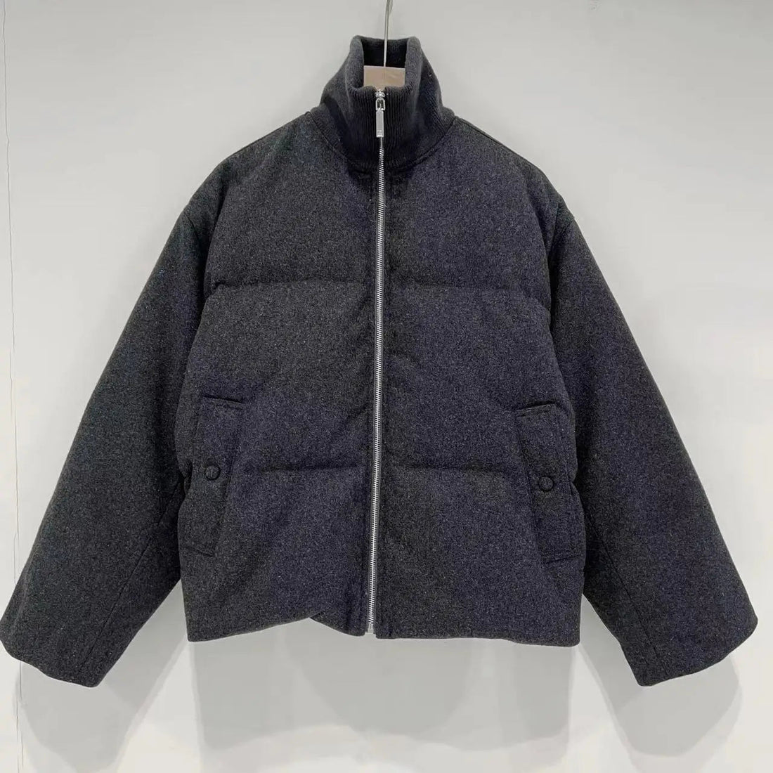 Nordic niche women's wool blended flannel short quilted down jacket for warmth ATFH