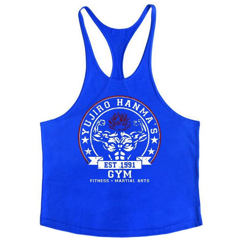 Anime Baki Hanma Print Stringer Tank Top for Men Y-Back Vest Muscle Training Undershirt Athletic Tops Gym Workout Bodybuilding