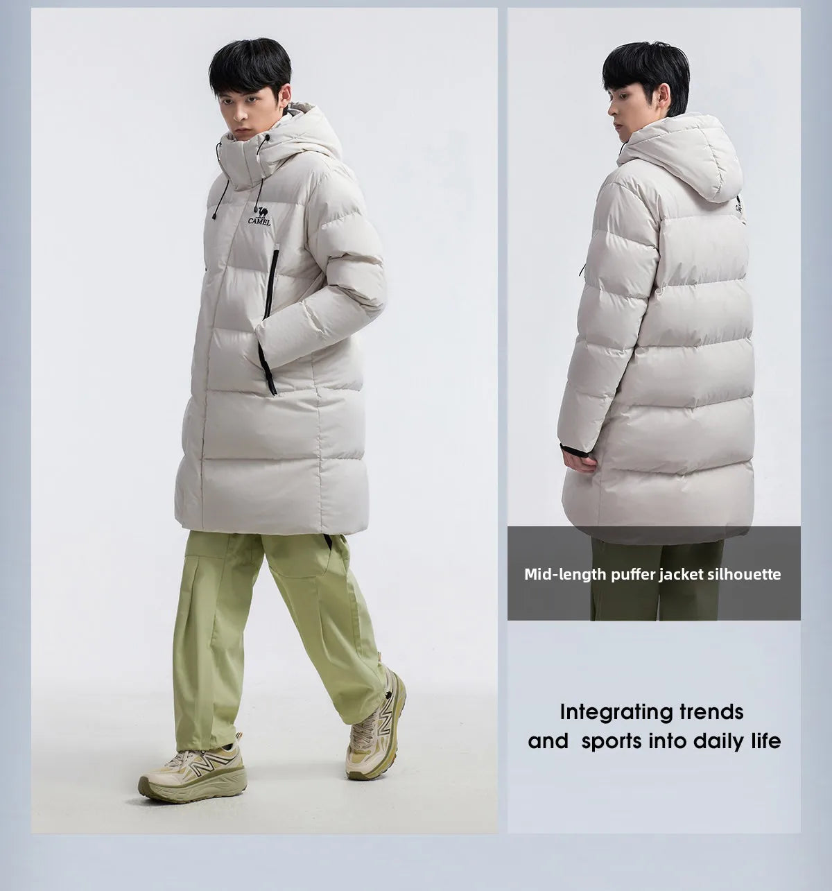 Golden Camel Winter Men Down Jackets Mid-Length Thicken Warm 650FP Duck Down Hooded Ladies Outdoor Camping Coat Hiking Jackets