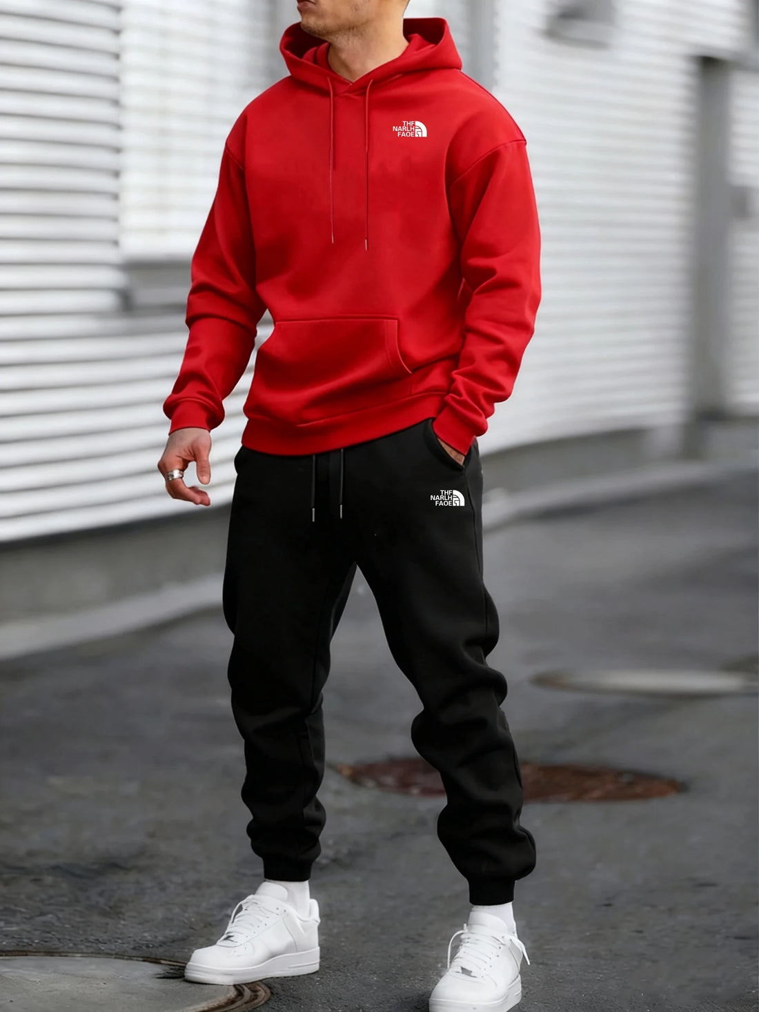 Men's Autumn and Winter Pattern Casual Two-Piece Set Hooded Sweatshirt and Pants withPockets Regular Fit Qutdoor Sport Suit - ATFH
