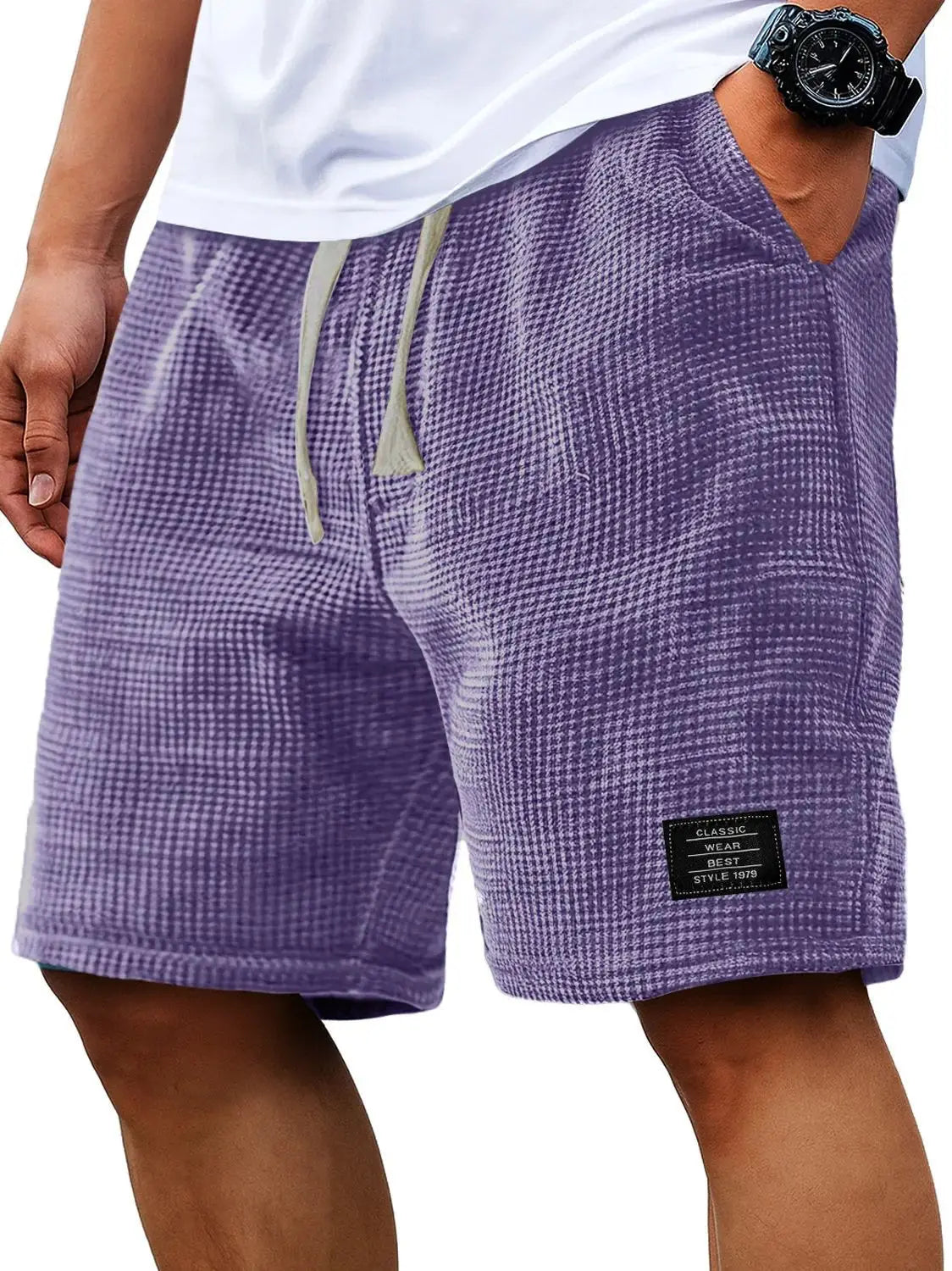 Summer Men's Waffle Business casual shorts New Korean Fashion Drawstring Baggy Short Pants Fitness Breathable Streetwear Gym