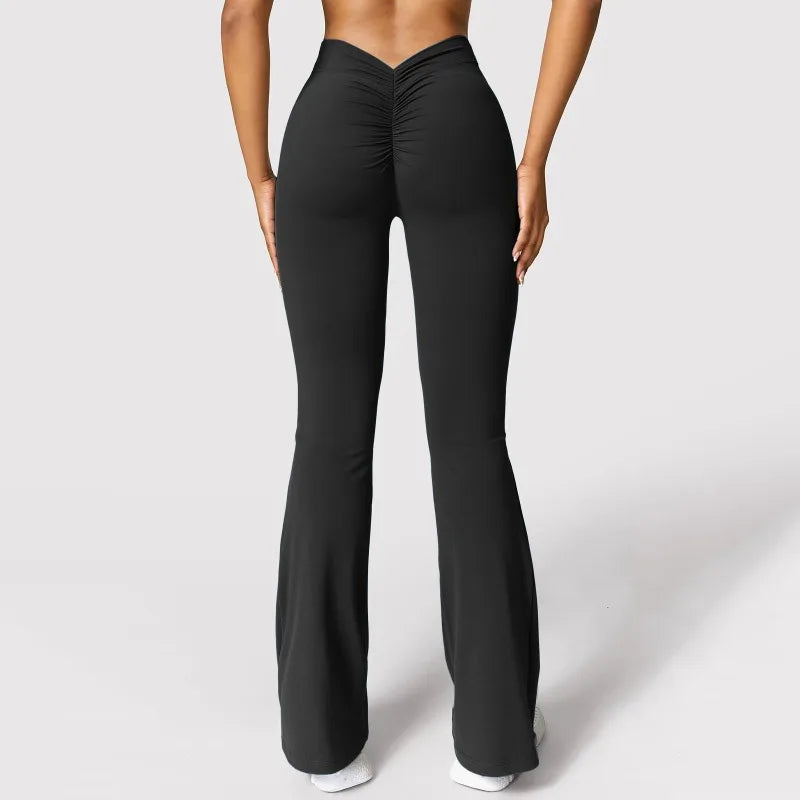 Sexy Yoga Flare Pants Women V-Cut Waist High Waist Push Up Butt Fitness Leggings Comfort Fit Gym Running Fashion Slim Leggings ATFH