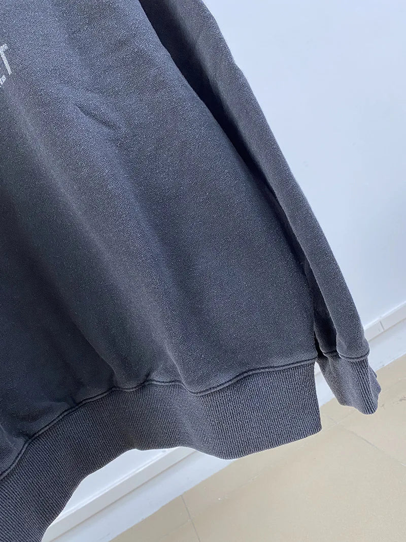2026 Spring Autumn New Classic Letter Printing, Washing Water, Frying Colors, Old Black and Gray Women's Sweatshirt Pullover - ATFH