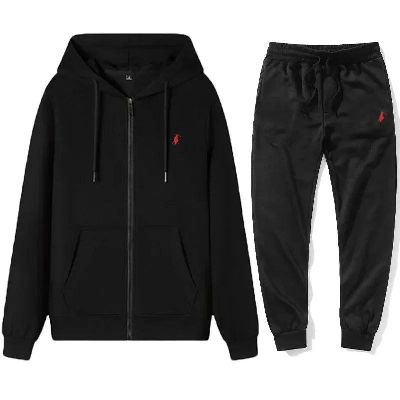 2026 Autumn and Winter New Men's Sports Suit, Stylish Outdoor Zip Fleece Men's Casual Hoodie + Pants Two-Piece Set - ATFH