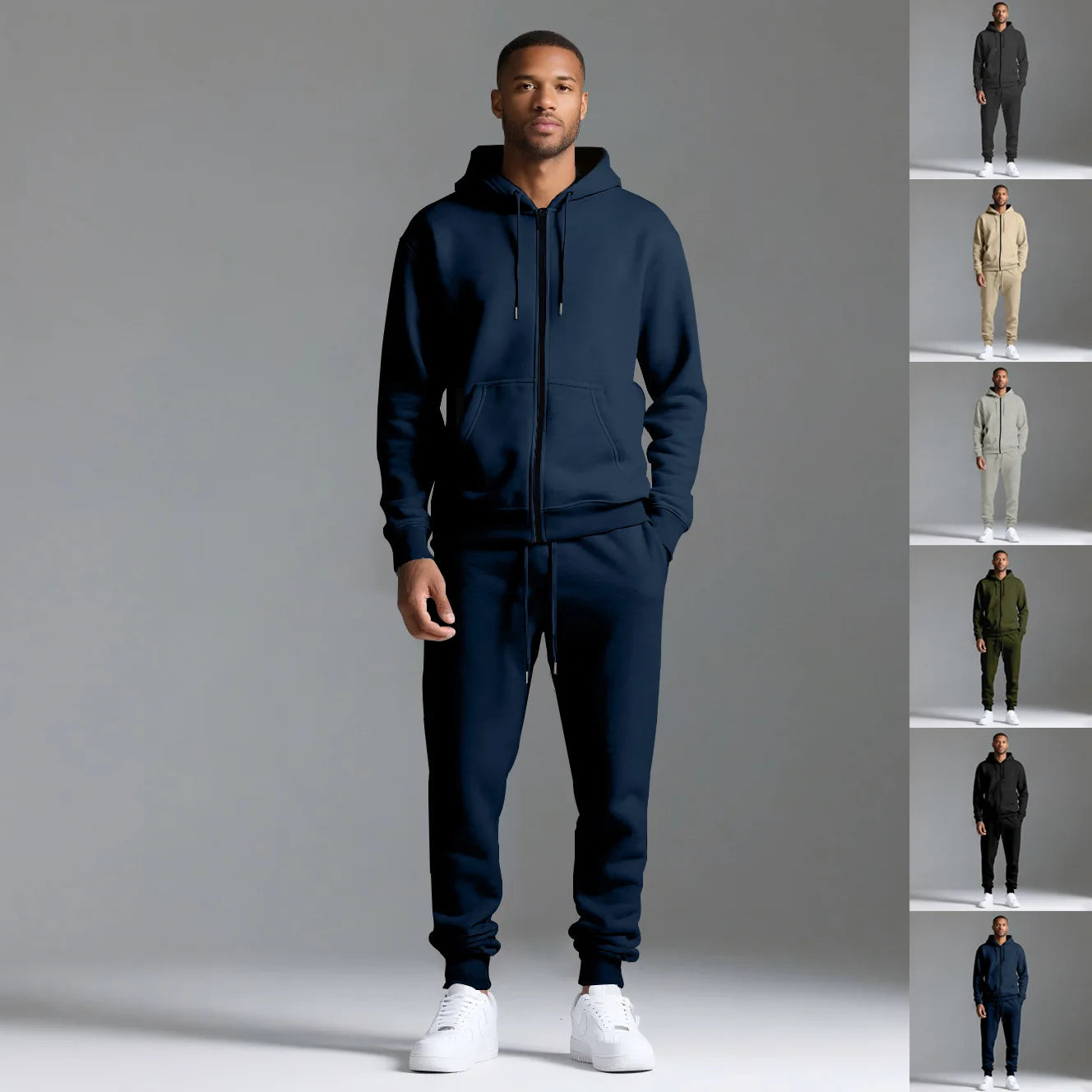 Custom LOGO autumn and winter men's long-sleeved trousers hooded sports and leisure fleece warm and comfortable two-piece set - ATFH