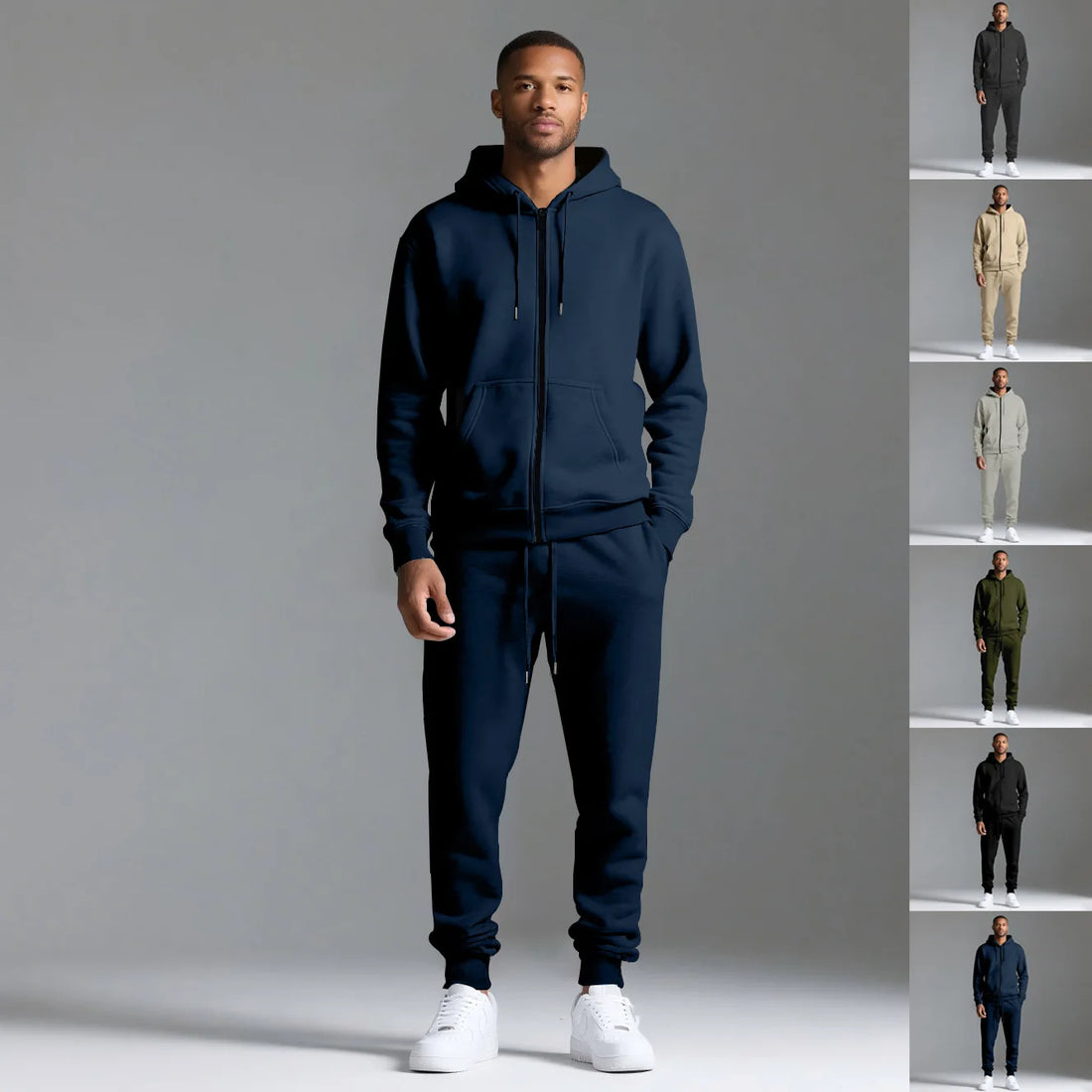 Custom LOGO autumn and winter men's long-sleeved trousers hooded sports and leisure fleece warm and comfortable two-piece set - ATFH