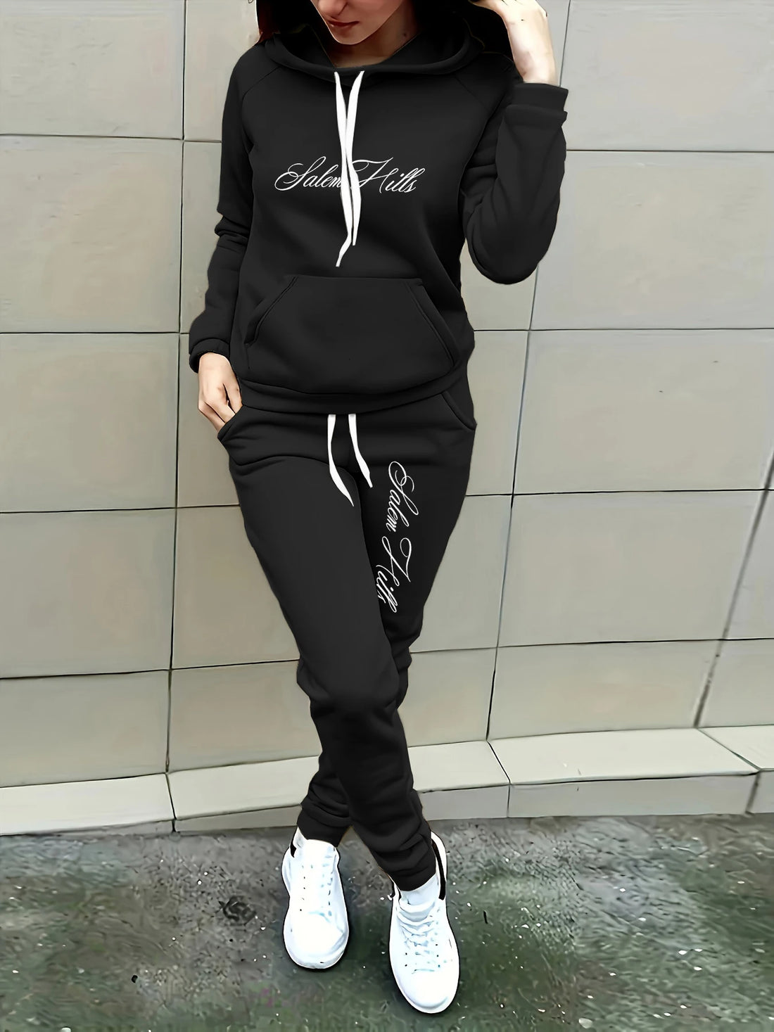 European and American Retro Style Letter-Printed Loose Oversized Hooded Sweatshirt for Women, a Must-Have for Autumn and Winter, Fleece-Lined and Thickened, European and American Trendy Style for Couples, Long-Sleeved Regular