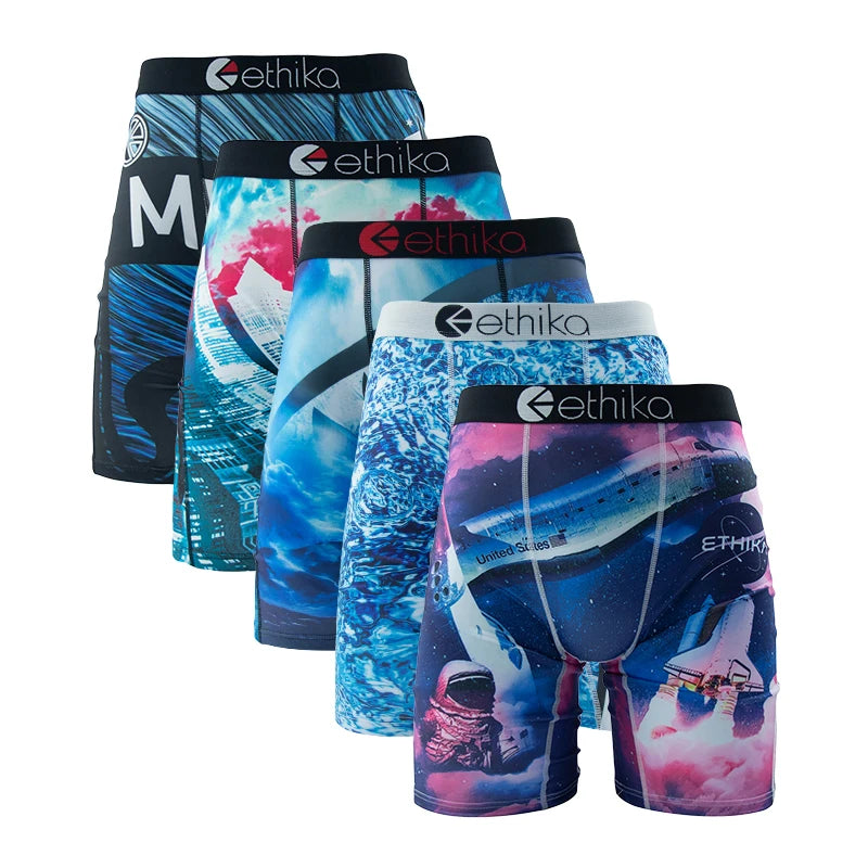 ETHIKA 5Pcs Men Underwear Boxers Breathable Mesh Crotch Man Swimming Underpants Plus Size Mens Panties Sexy Men's Boxer Briefs