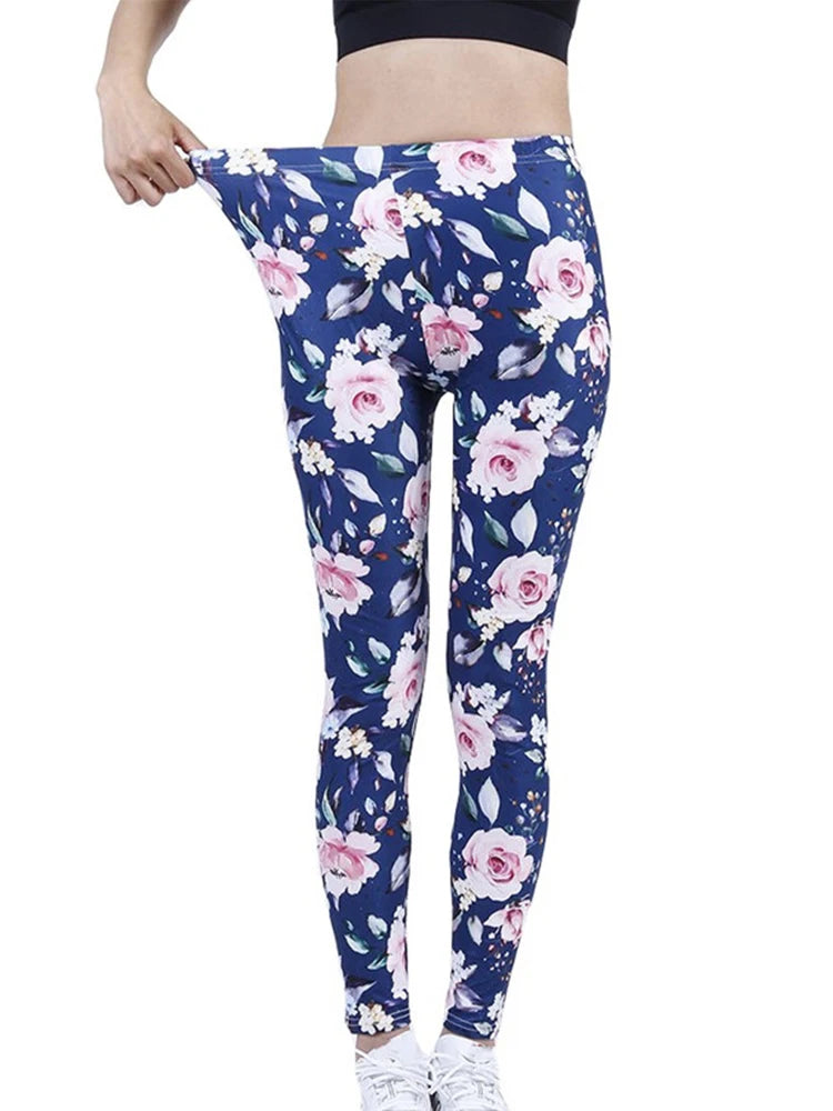 CUHAKCI Fashion Women Leggings Beautiful Leaf Floral Printing High Waist Jeggings Stretch Pant Sexy Hot Sale Clothing Mujer - ATFH