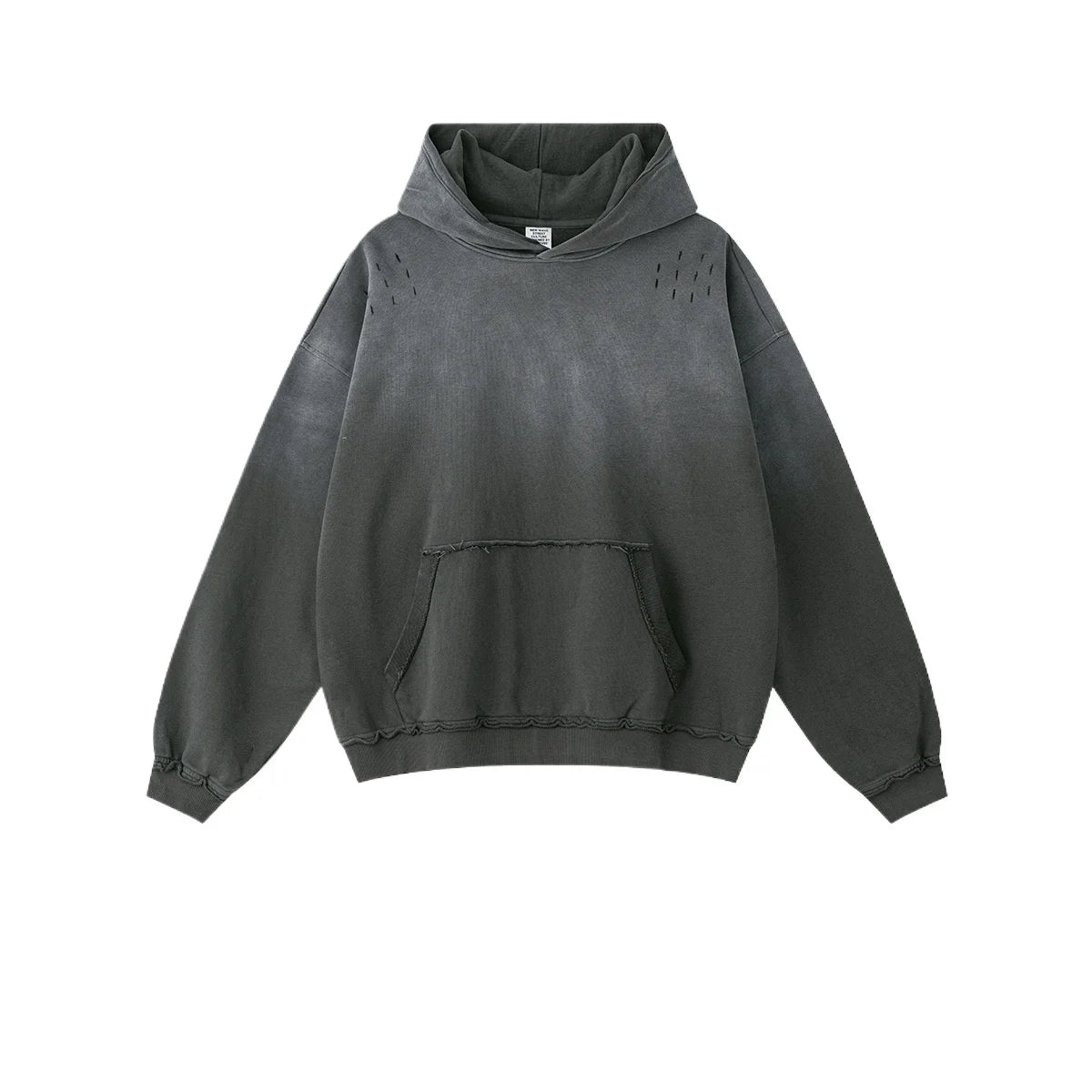 Custom LOGO men's 2025 autumn 370G heavy 100% cotton gradual change hole hooded sweater straight trousers set - ATFH