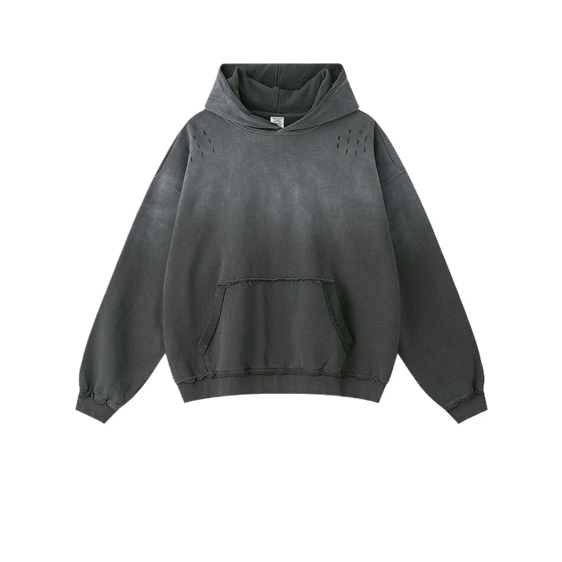 Custom LOGO men's 2025 autumn 370G heavy 100% cotton gradual change hole hooded sweater straight trousers set - ATFH